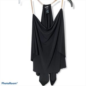 Asymmetrical flowy black top.